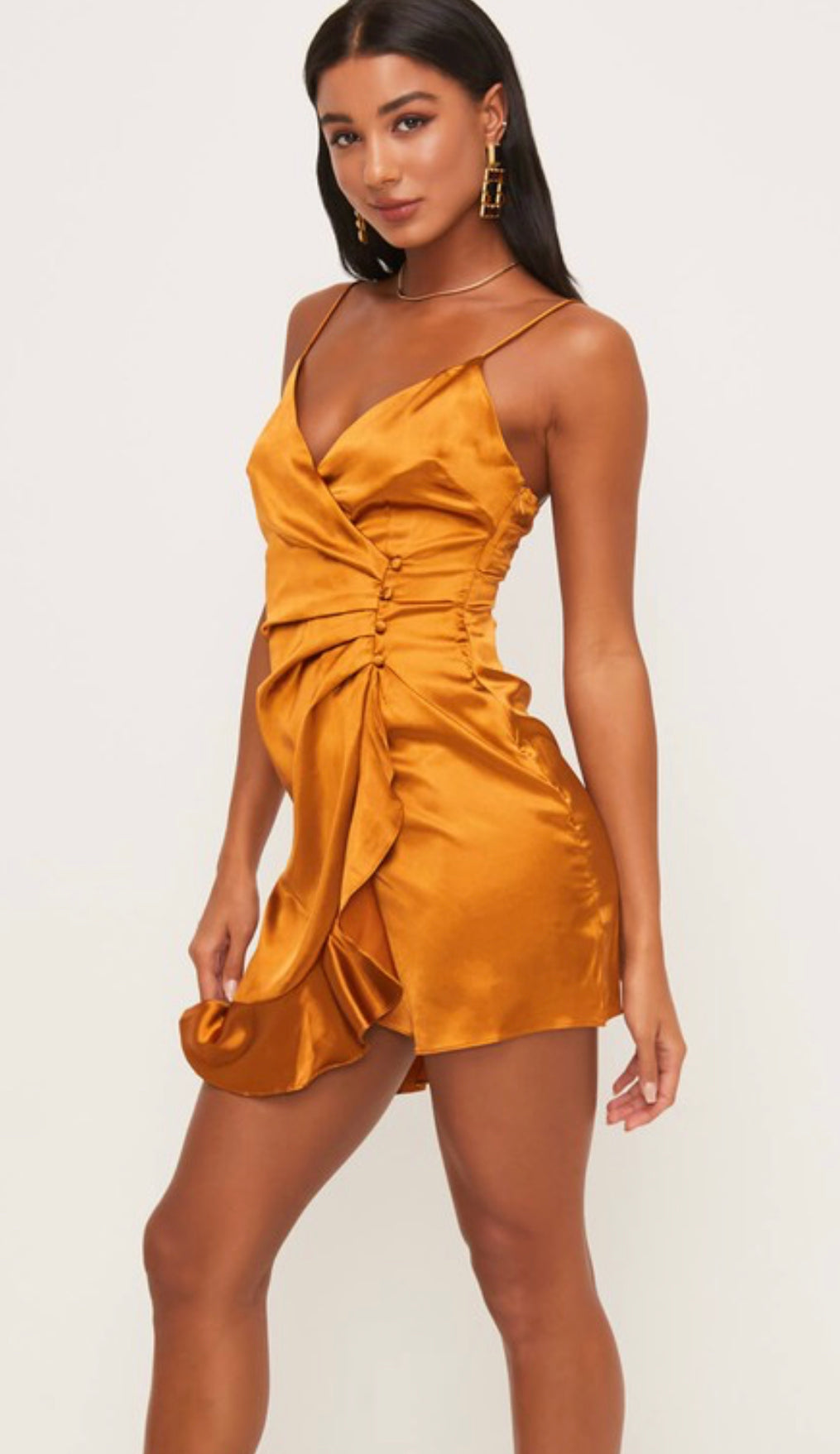 GOLD RUFFLE SATIN MINI DRESS – BOHEMIAN ...